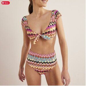 Boden Evia Ruffle Bikini, Multicolor zig-zag pattern